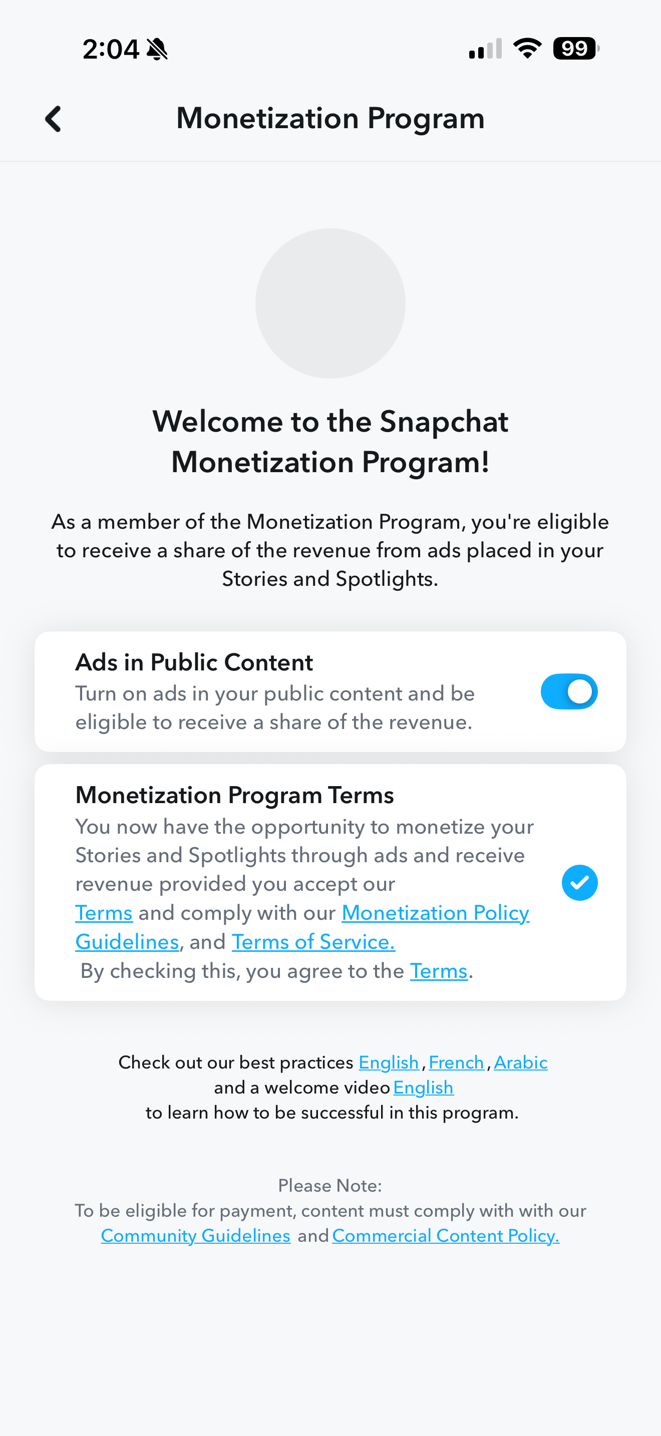 Creator #1 accepted into Snapchat Monetization Program